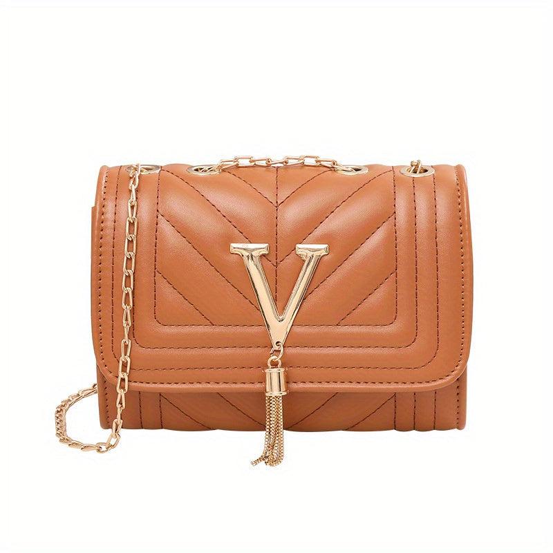 Chevron Quilted Shoulder Bag Tassel Flap Crossbody Bag