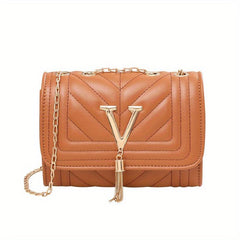 Chevron Quilted Shoulder Bag Tassel Flap Crossbody Bag