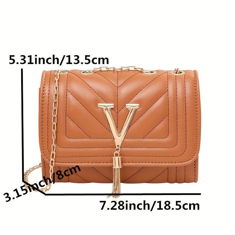 Chevron Quilted Shoulder Bag Tassel Flap Crossbody Bag