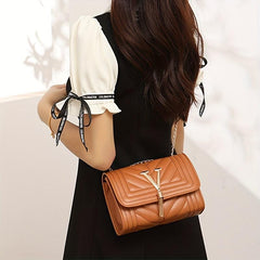 Chevron Quilted Shoulder Bag Tassel Flap Crossbody Bag