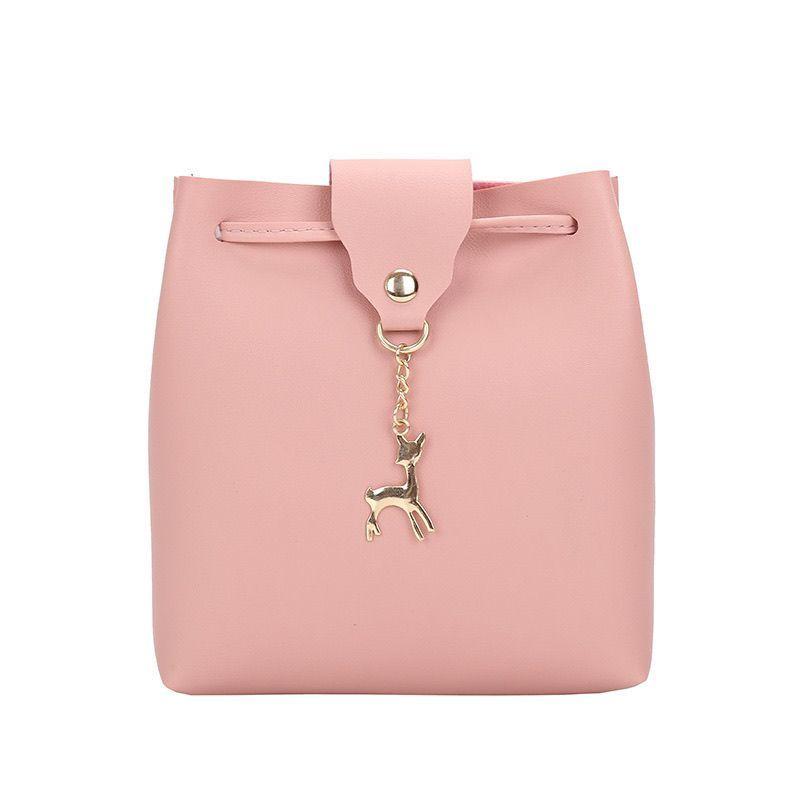 Faux Leather Mini Deer Bucket Crossbody Bag Drawstring Purse