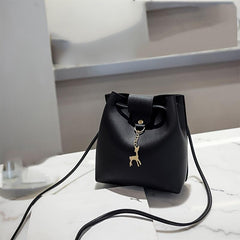 Faux Leather Mini Deer Bucket Crossbody Bag Drawstring Purse