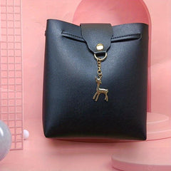 Faux Leather Mini Deer Bucket Crossbody Bag Drawstring Purse