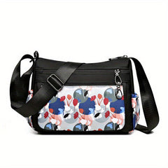 Flower Print Crossbody Bag Waterproof Nylon Shoulder Bag Zipper Purse