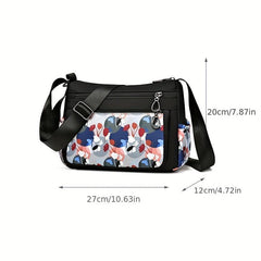 Flower Print Crossbody Bag Waterproof Nylon Shoulder Bag Zipper Purse