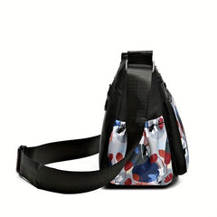 Flower Print Crossbody Bag Waterproof Nylon Shoulder Bag Zipper Purse