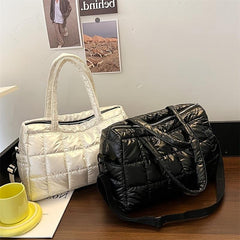 Quilted Metallic Crossbody Bag Large Capacity Handbag