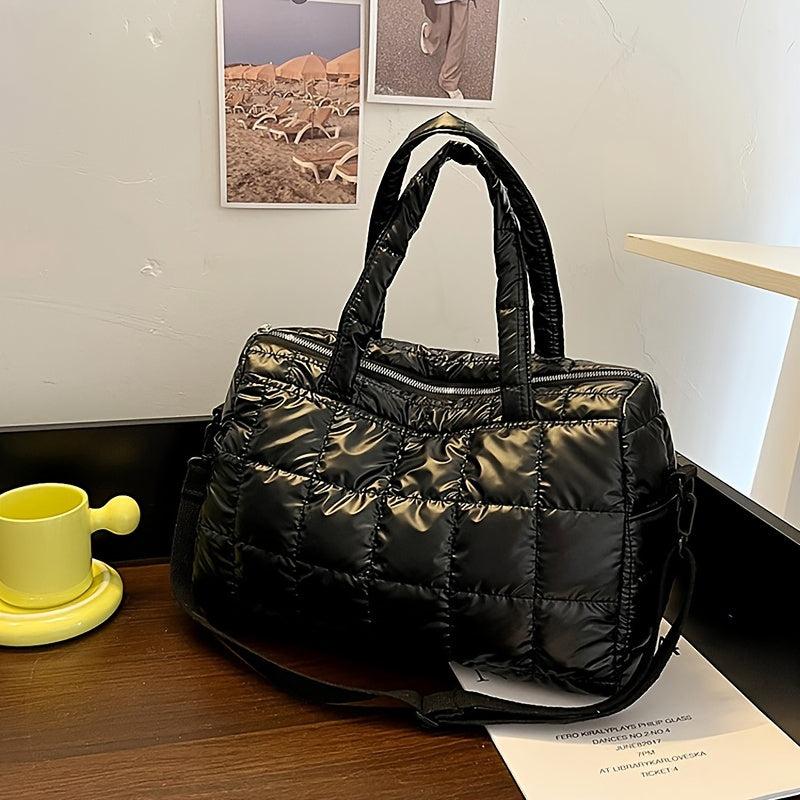Quilted Metallic Crossbody Bag Large Capacity Handbag