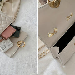 Quilted Square Flap Crossbody Bag with Pearl Chain Women's Handbag