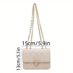 Quilted Square Flap Crossbody Bag with Pearl Chain Women's Handbag