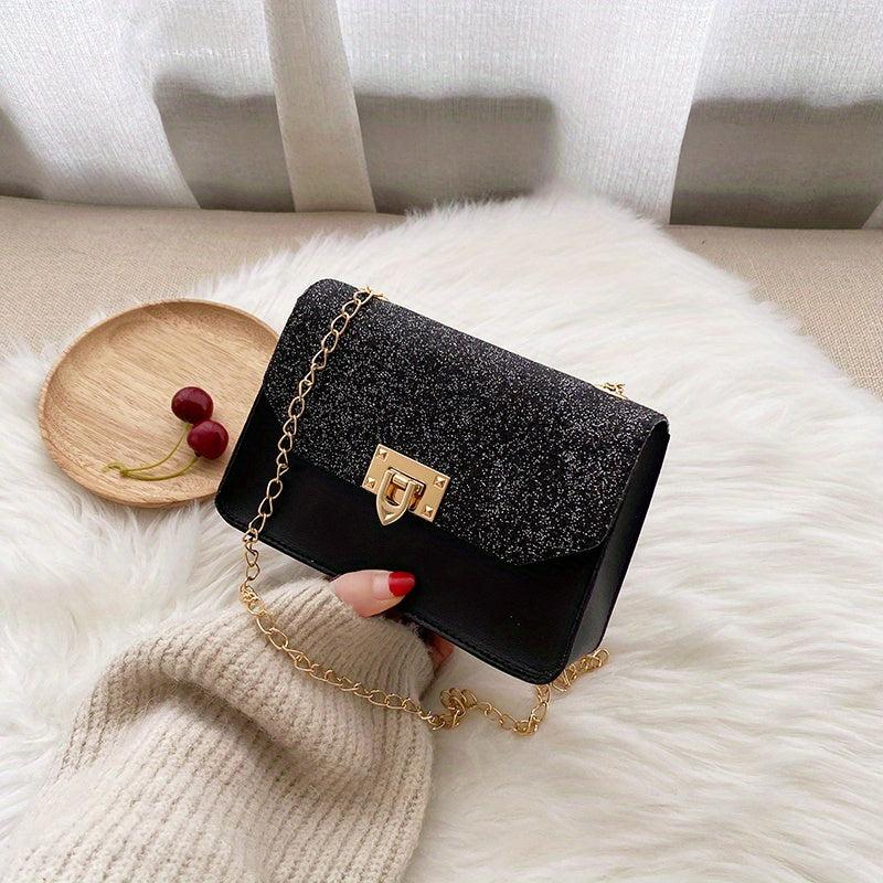 Glitter Chain Strap Shoulder Bag Flap Crossbody Work Dating