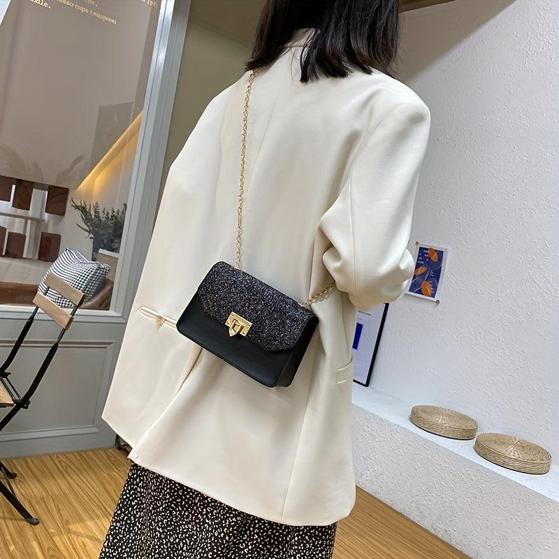 Glitter Chain Strap Shoulder Bag Flap Crossbody Work Dating