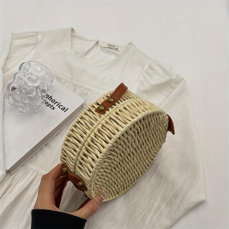 Rattan Woven Crossbody Bag Boho Style Straw Purse For Women
