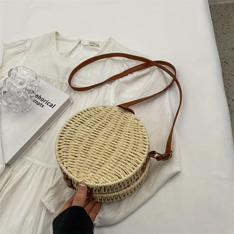 Rattan Woven Crossbody Bag Boho Style Straw Purse For Women