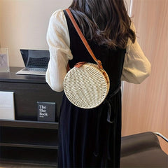 Rattan Woven Crossbody Bag Boho Style Straw Purse For Women