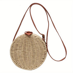Rattan Woven Crossbody Bag Boho Style Straw Purse For Women