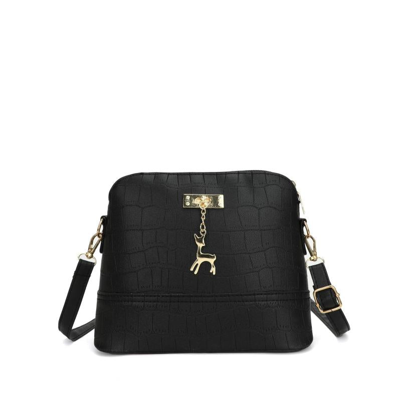 Metal Deer Decor Crocodile Shoulder Bag Faux Leather Crossbody Bag