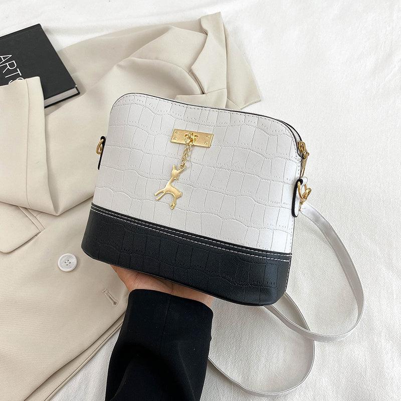 Metal Deer Decor Crocodile Shoulder Bag Faux Leather Crossbody Bag