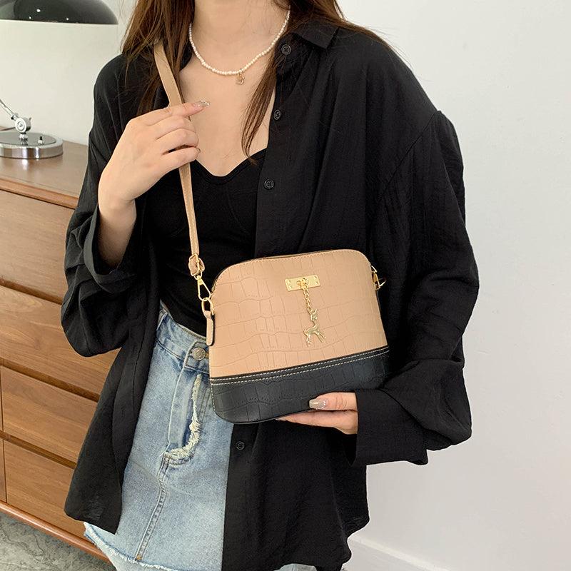 Metal Deer Decor Crocodile Shoulder Bag Faux Leather Crossbody Bag