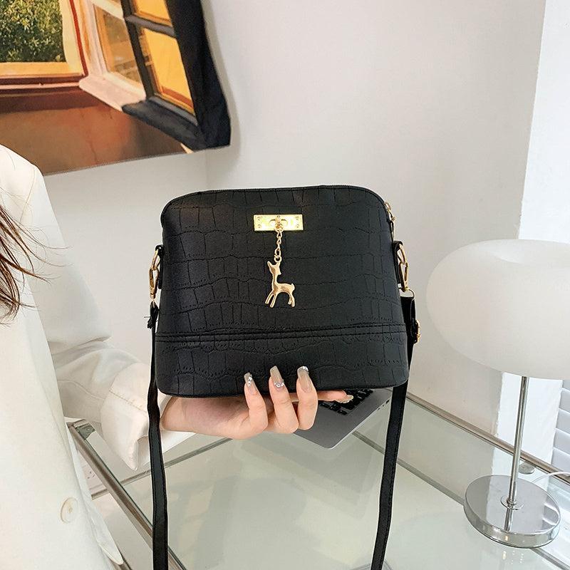 Metal Deer Decor Crocodile Shoulder Bag Faux Leather Crossbody Bag