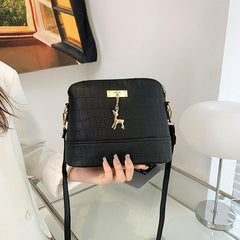 Metal Deer Decor Crocodile Shoulder Bag Faux Leather Crossbody Bag