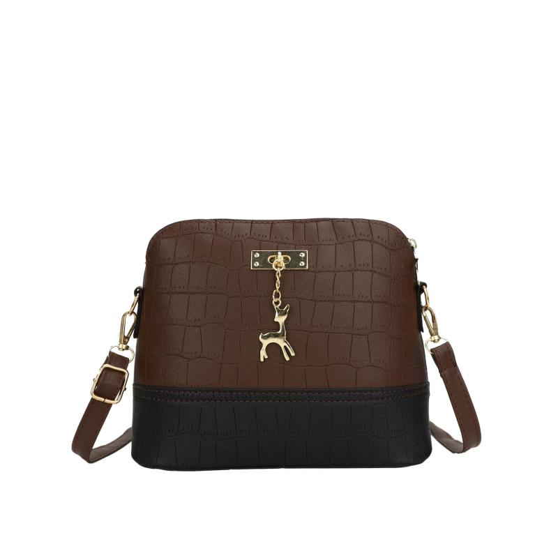 Metal Deer Decor Crocodile Shoulder Bag Faux Leather Crossbody Bag