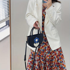 Colorblock Flower Patched Crossbody Bag Niche Satchel Bag