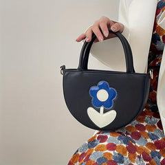 Colorblock Flower Patched Crossbody Bag Niche Satchel Bag