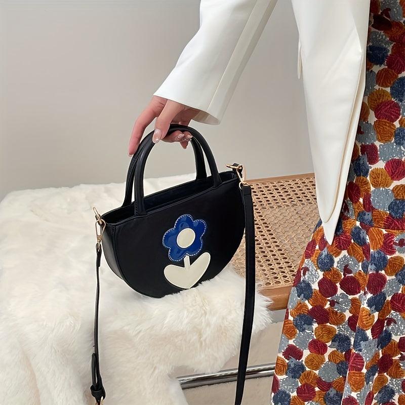 Colorblock Flower Patched Crossbody Bag Niche Satchel Bag