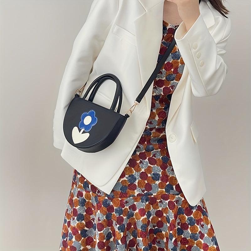 Colorblock Flower Patched Crossbody Bag Niche Satchel Bag