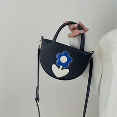 Colorblock Flower Patched Crossbody Bag Niche Satchel Bag