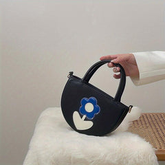 Colorblock Flower Patched Crossbody Bag Niche Satchel Bag