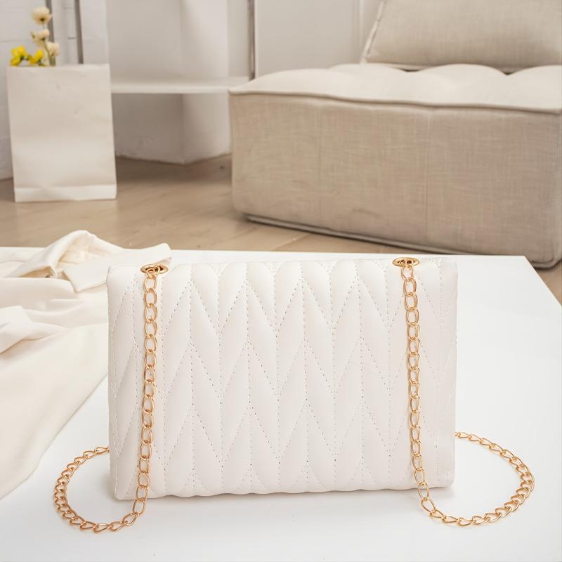 Women's Textured PU Leather Crossbody Bag with Chain Strap