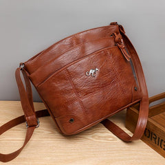 Vintage Embroidery Crossbody Bag Vegan Leather Shoulder Bag Women's Pocket