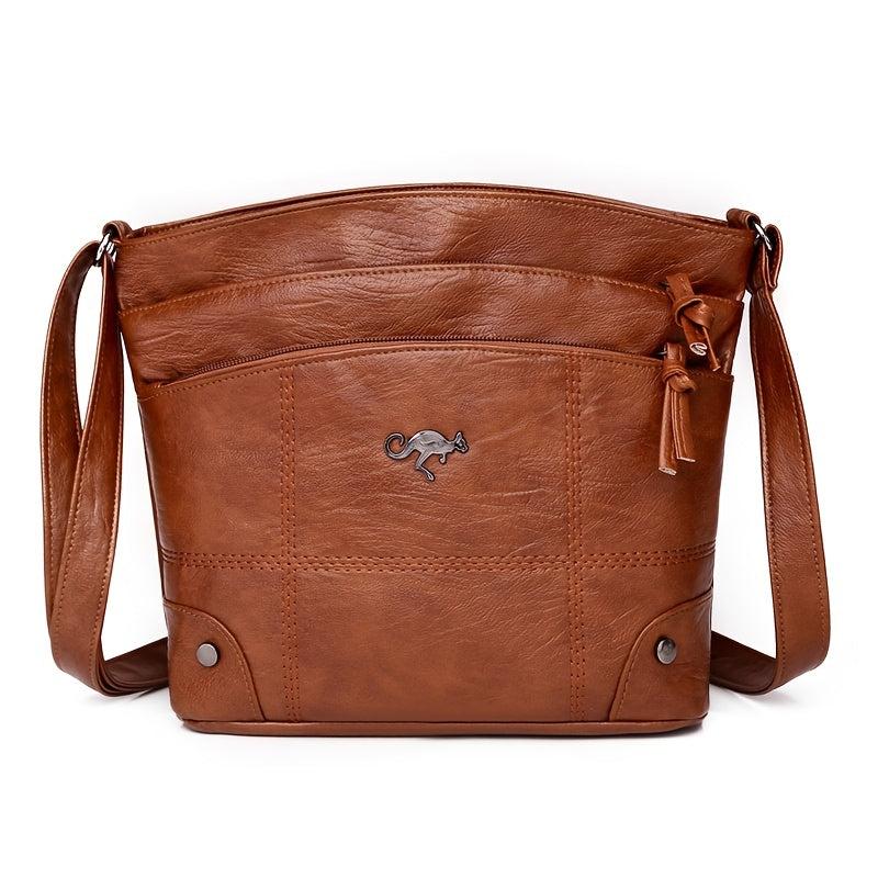 Vintage Embroidery Crossbody Bag Vegan Leather Shoulder Bag Women's Pocket