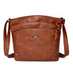 Vintage Embroidery Crossbody Bag Vegan Leather Shoulder Bag Women's Pocket