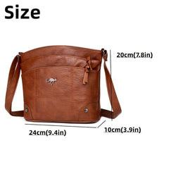 Vintage Embroidery Crossbody Bag Vegan Leather Shoulder Bag Women's Pocket