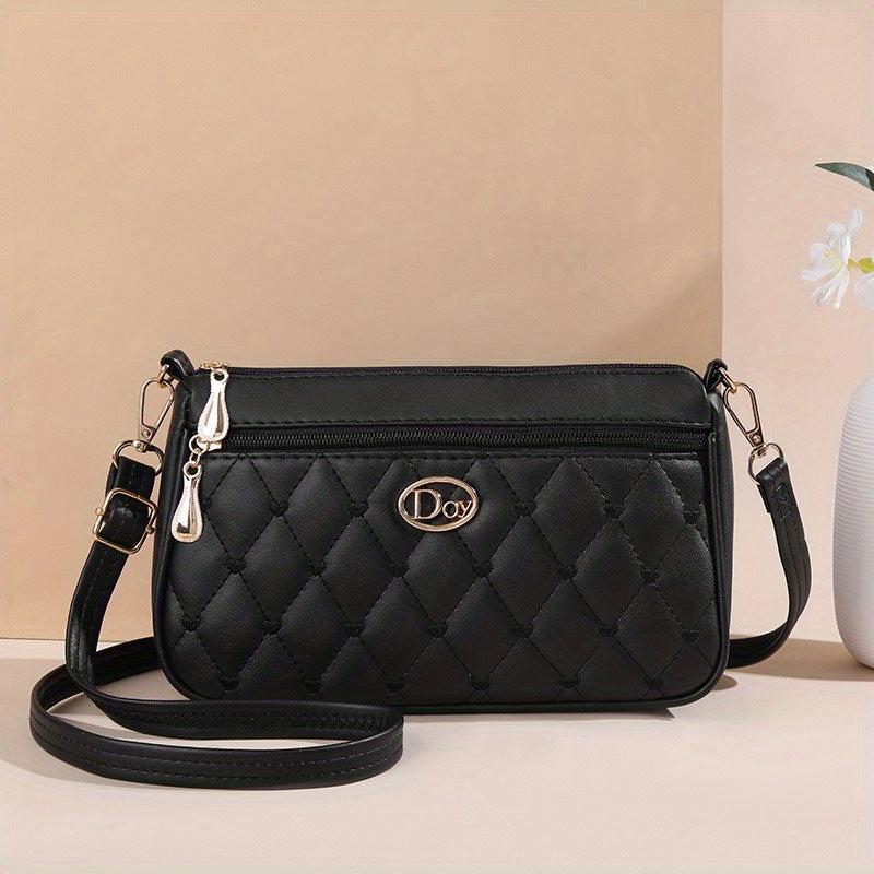 Heart Embroidery Crossbody Bag Layer Shoulder Purse Women's PU Leather Phone Bag