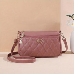 Heart Embroidery Crossbody Bag Layer Shoulder Purse Women's PU Leather Phone Bag
