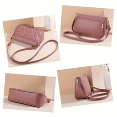 Heart Embroidery Crossbody Bag Layer Shoulder Purse Women's PU Leather Phone Bag