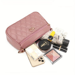 Heart Embroidery Crossbody Bag Layer Shoulder Purse Women's PU Leather Phone Bag