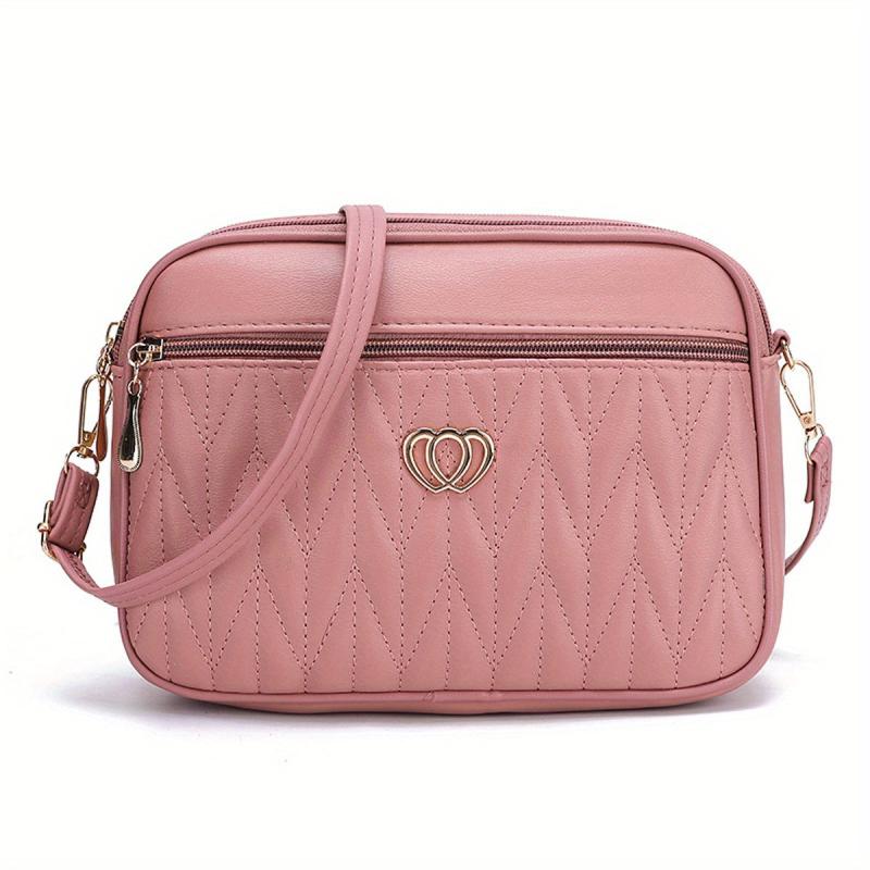 Quilted Zipper Shoulder Bag Crossbody Purse Solid Color All Match Bag