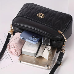 Quilted Zipper Shoulder Bag Crossbody Purse Solid Color All Match Bag