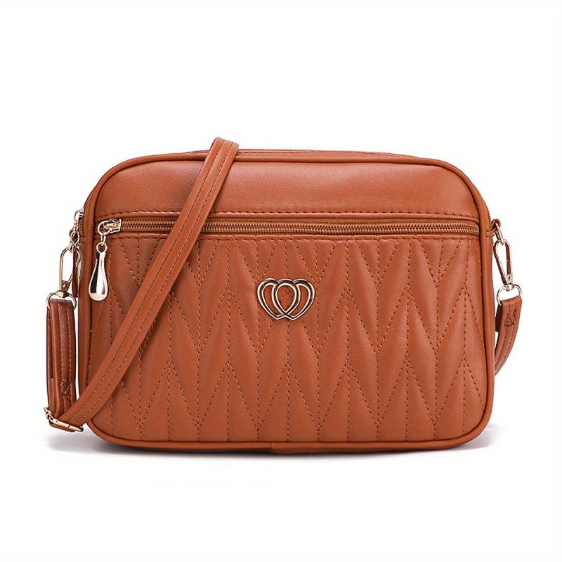 Quilted Zipper Shoulder Bag Crossbody Purse Solid Color All Match Bag
