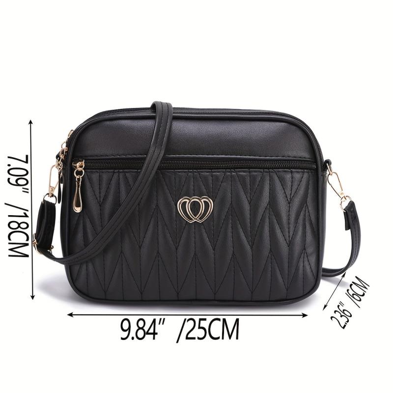 Quilted Zipper Shoulder Bag Crossbody Purse Solid Color All Match Bag