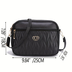 Quilted Zipper Shoulder Bag Crossbody Purse Solid Color All Match Bag