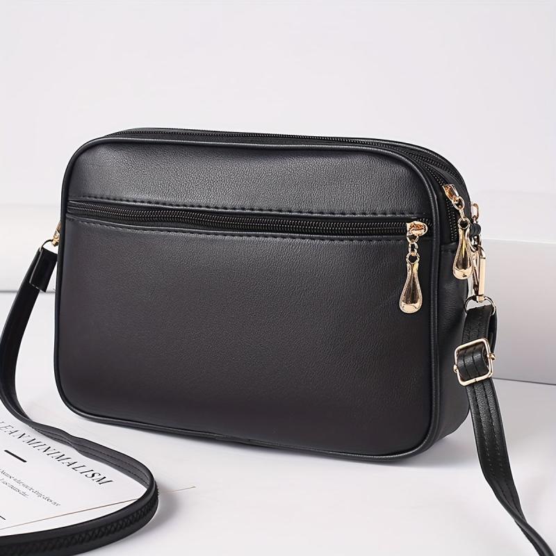 Quilted Zipper Shoulder Bag Crossbody Purse Solid Color All Match Bag