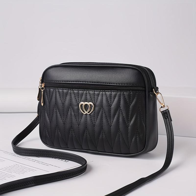 Quilted Zipper Shoulder Bag Crossbody Purse Solid Color All Match Bag