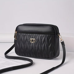 Quilted Zipper Shoulder Bag Crossbody Purse Solid Color All Match Bag
