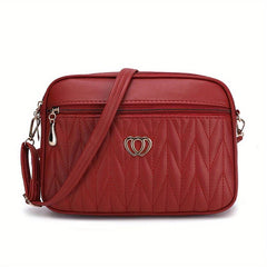 Quilted Zipper Shoulder Bag Crossbody Purse Solid Color All Match Bag